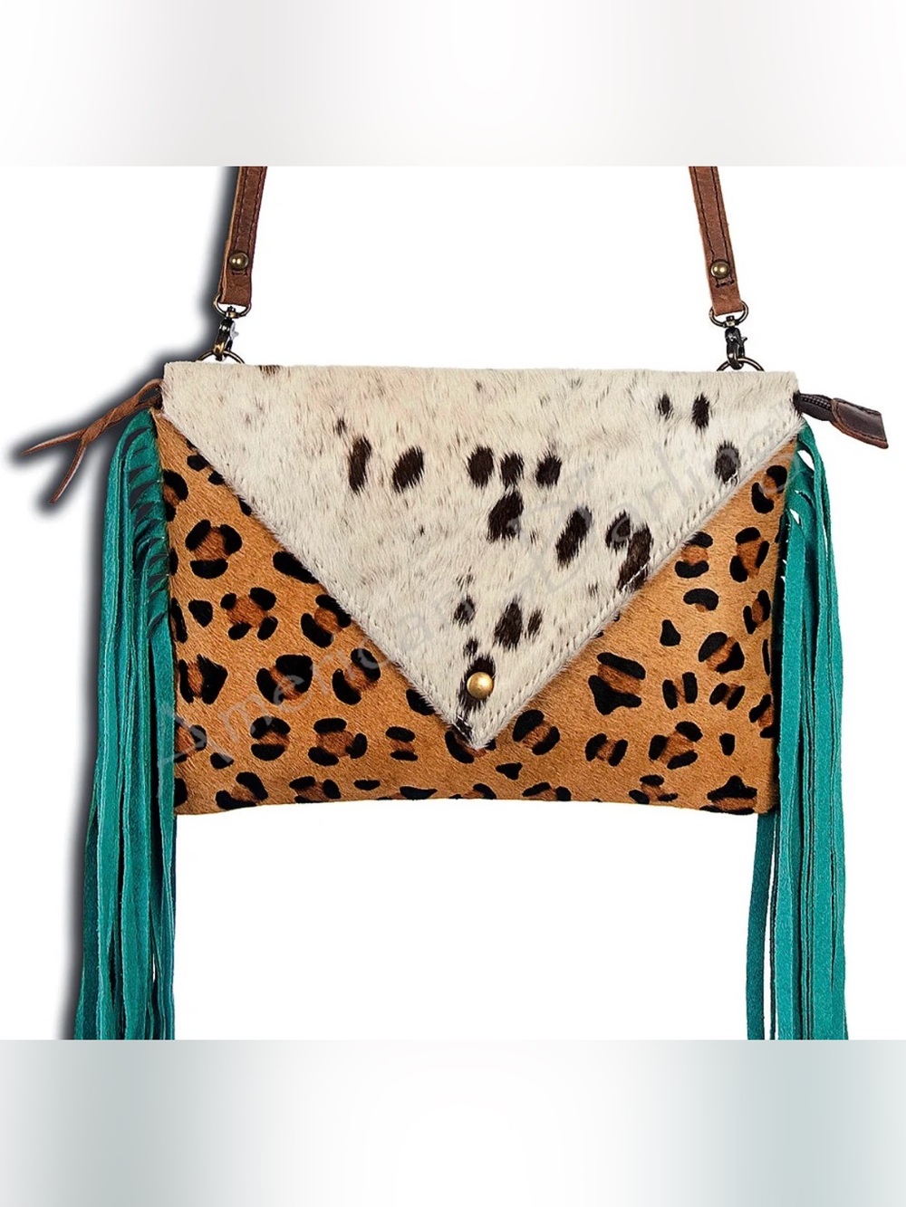 Western Bag Leopard Print Envelope Crossbody Bag with Contrast Flap